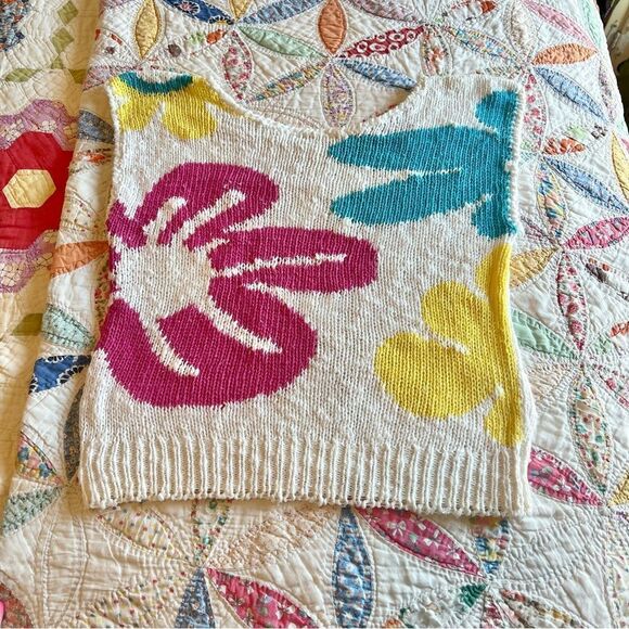 Ginenne Vintage Pink Blue Yellow Big Floral Knit Sweater Blouse S See Details - Picture 8 of 15